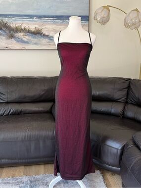 Vintage Frederick’s of Hollywood 4 Y2K Pink Black Sparkle Maxi Dress Cutout Glam
